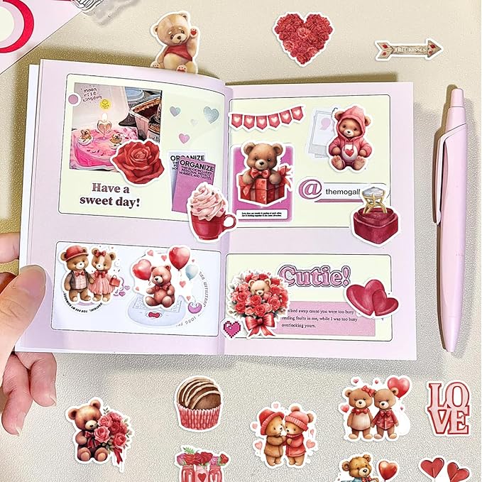 100 Pcs Valentine's Day Stickers for DIY Scrapbook Decorative, Love Stickers Heart Stickers for Laptop Water Bottle Couple Daily Planner, Photo Album Card