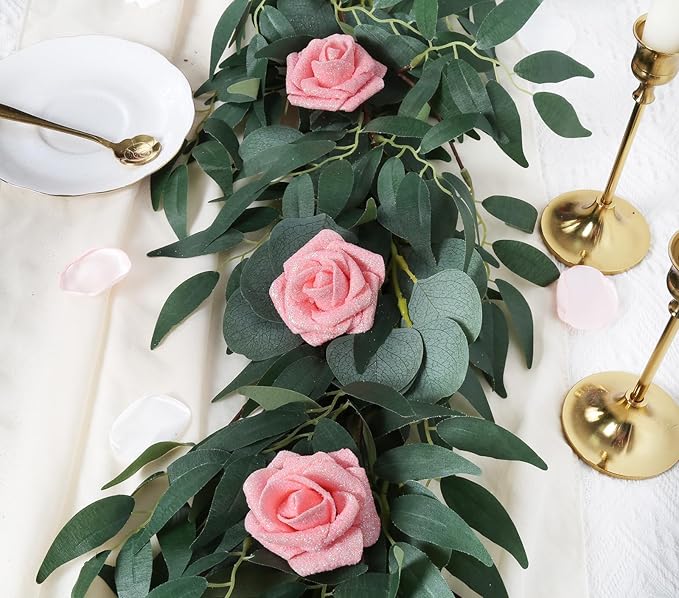 IPOPU Glitter Roses,25pcs Foam Glitter Roses Glitter Flowers Artificial Roses with Stem for DIY Wedding Bridal Bouquet Home Party Decoration(Peach)