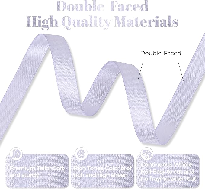 Lilac Mist Satin Ribbon, Double Faced 3/8 Inch X 25 Yards Lilac Mist Ribbon, Premium Satin Ribbon for Gift Wrapping, Crafts, Hair Bow Making, Sewing, Flower Bouquet, Wedding Party Decor