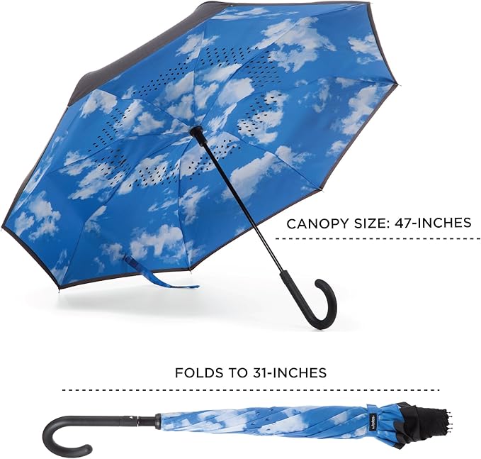 Totes Auto Reverse Close Windproof Stick Inbrella with Water Repellent Protection