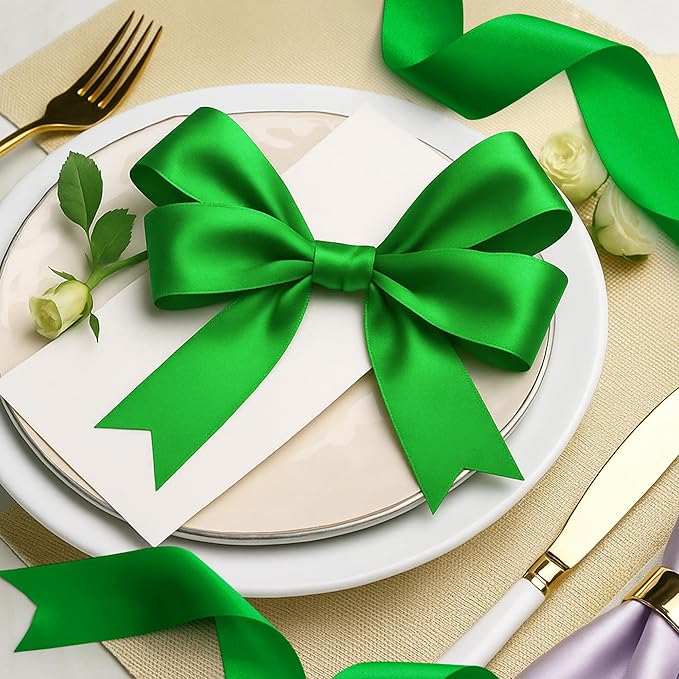Fullive 1 1/2 Inch Green Ribbon, 30 Yards Green Ribbon for Gift Wrapping for St. Patrick's Day Party Favors, Polyester Christmas Ribbon for Christmas Decorations Wrapping Bouquet Floral Arrangements