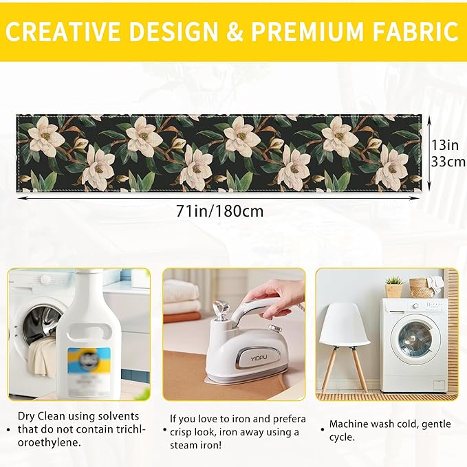 Table Runner White Magnolia Flowers Table Runners Summer Seasonal Kitchen Dinning Decor for Indoor Outdoor Holiday Home Wedding Party 13x70 Inch