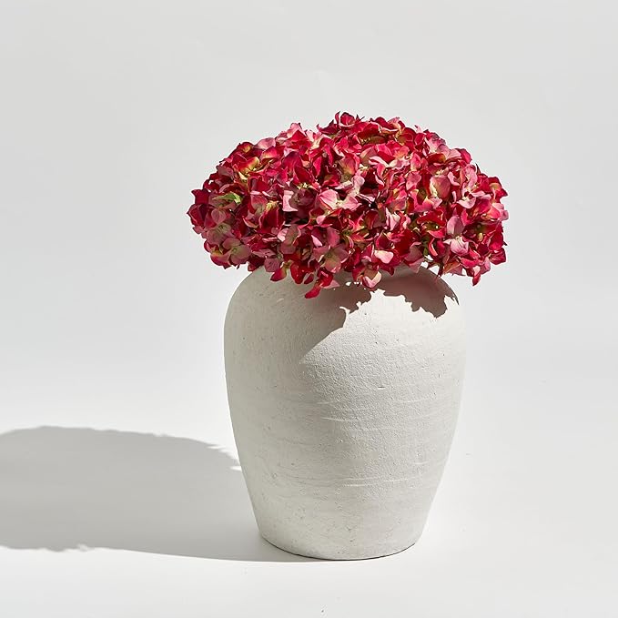 LB2 White Ceramic Large Vase, 11.8" Tall Zen Style vase, Terra Cotta Pitcher Vase, Distressed Farmhouse Decor, Pottery Decorative Flower for Home Decor (A - White 11.8")