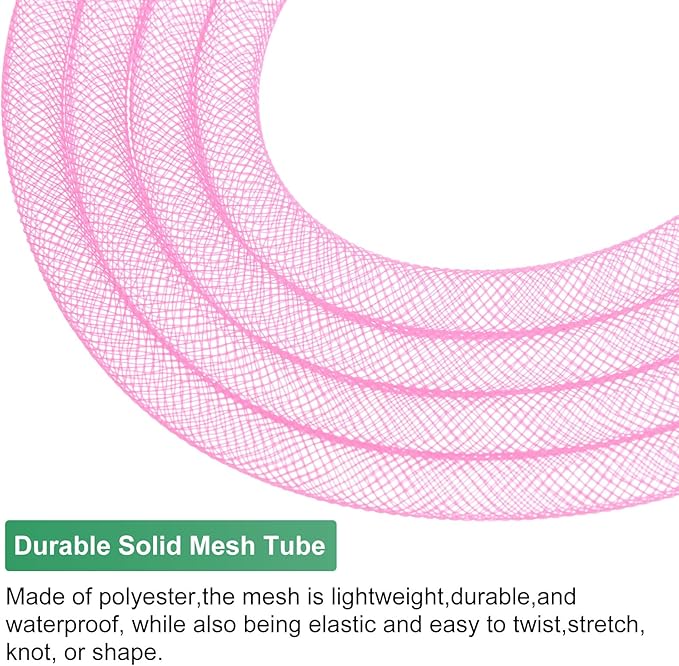 Mesh Tube Ribbon 25 Yards, 8mm Elastic Fabric Ribbons Mesh Tubing for Crafts/Gift Wrapping/Flower Bouquets/Wedding/Birthday/Holiday/Wreaths Christmas/Decoration[Pink]