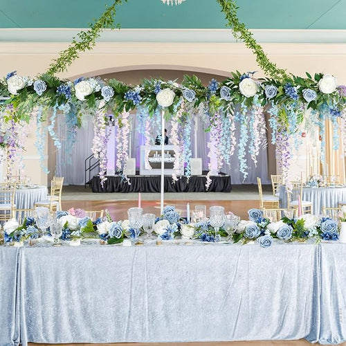 2 Pack Artificial Peony Flower Garland - 6ft Silk Peony Garland Flower Vine Blue and White Peony Silk Roses Flowers for Wedding Arch Party Table Decor (2, Blue)
