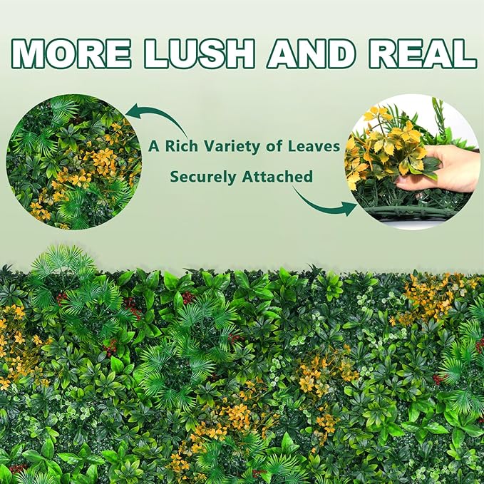 Artificial Grass Wall Panels, 40"x120" (33.33 sqft) Boxwood Wall Roll with Tropical Leaves, Faux Greenery Privacy Fence Screen, Grass Backdrop for Outdoor Indoor Garden Birthday Wedding Decor