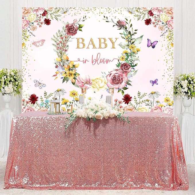 InMemory Baby in Bloom Backdrop Wildflower Baby Shower Decorations for Girl,Spring Wildflowers Baby in Bloom Baby Shower Banner Background Wild Floral Baby Girls Party Supplies Photobooth Props 8x6ft