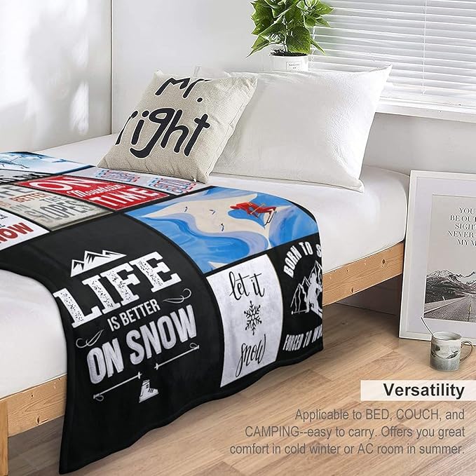 Soft Warm Cosy Fleece Blanket for Couch Bed, 40"x50" - Perfect Ski Gift for Lovers & Kids