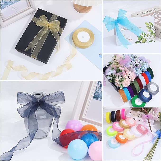 3/4 Inch x 50 Yards Sheer Organza Ribbon Chiffon Ribbon for Gift Wedding Flower Bouquet Wrapping Decorations Crafts (Champagne)
