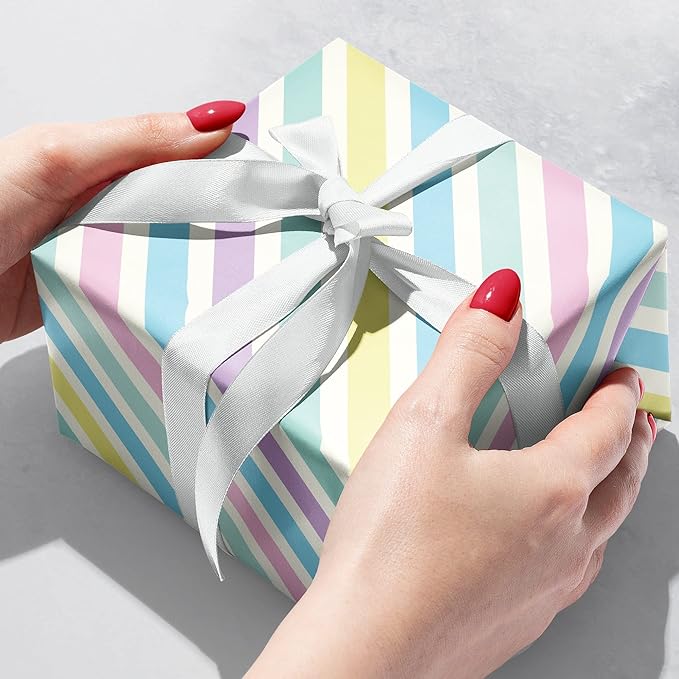 Jillson Roberts Bulk Gift Wrap, Everyday Gift Wrapping Supplies, Pastel Stripe, 1/4 Ream 208 feet x 24 inches