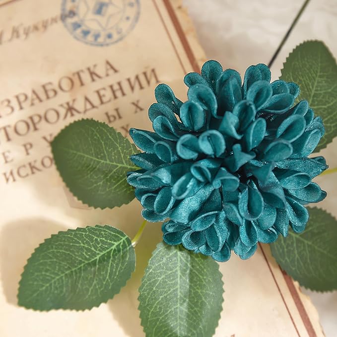 Artificial Flowers, 100pcs Dark Teal Artificial Rose for DIY Wedding Bouquets Centerpieces Arrangements, Dark Teal and Dahlia Flowers with Stem for Bridal Shower Party Home Decorations