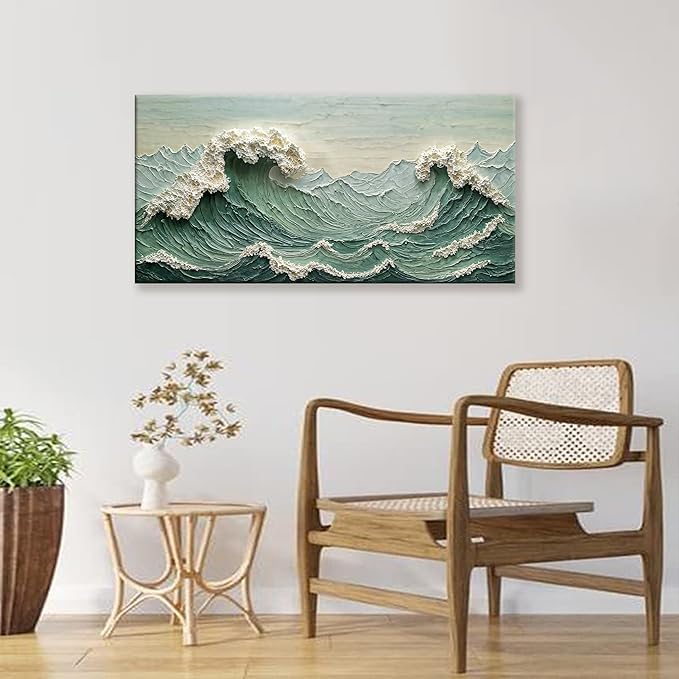 Sea Wave Abstract Wall Art Small Size Modern Green Canvas Wall Art Decor Painting Artwork Abstract Wall Decor Print Picture For Bedroom Office Home Decoration 20"X 40"