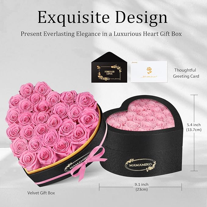 27 Preserved Roses in Heart Shape Gift Box for Her - Forever Flowers for Delivery, Eternal Rose Mothers Gifts for Mom, Wife Anniversary Birthday Gifts for Women, Pink