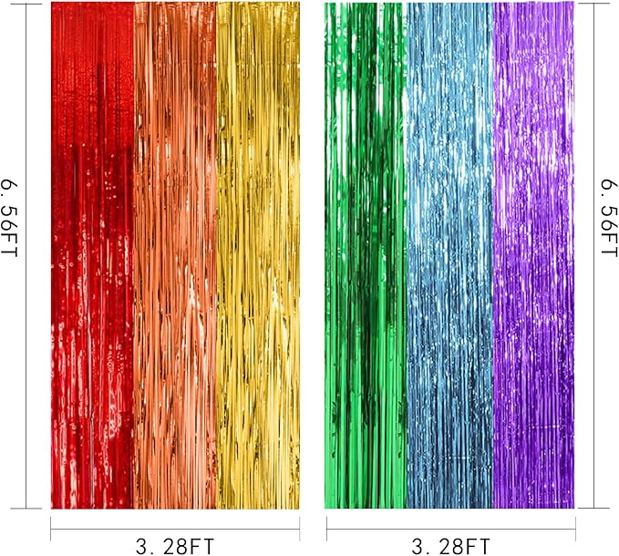 5 Pack Rainbow Party Backdrop Streamers Decorations Colorful Foil Fringe Curtains Metallic Tinsel Backdrop for Birthday First Day of School Engagement Baby Shower Christmas Holiday Party Decor