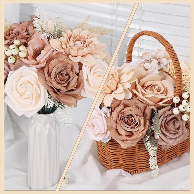 Artificial Flowers Combo Box Fake Rose for DIY Floral Arrangements Wedding Bouquets Centerpieces Baby Shower Party Home Decorations Nude Color