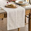 Artoid Mode Brown Rustic Cotton Linen Table Runner, Seasonal Embroidered Hollow Kitchen Dining Table Decoration for Home Party Decor 13x108 Inch