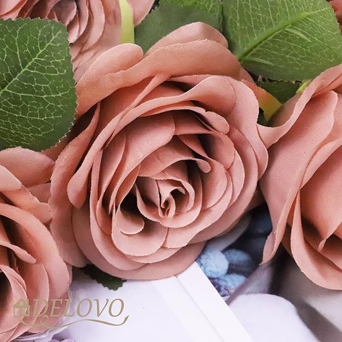 52pcs Dusty Rose Roses Artificial Flowers Fake Flowers Silk Roses with Stems for DIY Wedding Bouquets Bridal Shower Centerpieces Arrangements Party Decorations