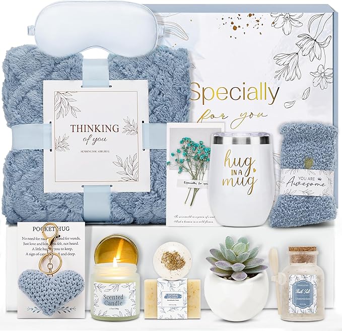 Get Well Gifts for Women Self Care Gifts Basket - Relaxing Spa Care Package After Surgery Thinking of You Birthday Gift - Feel Better Sympathy Gift Set for Her Mom Sister Friend Wife (Blue)
