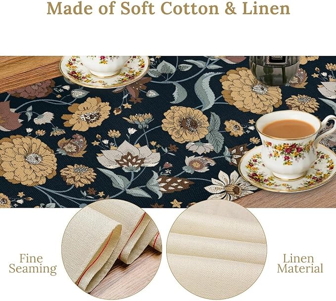 Boho Floral Table Runner Bohemian Floral Vintage Home Kitchen Dining Table Decoration 13x120 Inch 1PCS