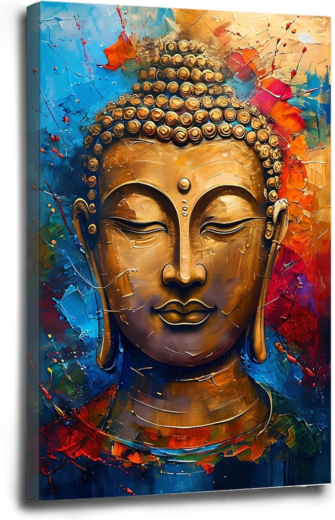 Golden Serenity Buddha Vintage Painting Wall Art Spirituality and Modern Art Wall Decor Adds Brilliance to Vibrant Home Decor 24x36in Wood Framed