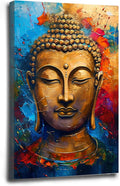 Golden Serenity Buddha Vintage Painting Wall Art Spirituality and Modern Art Wall Decor Adds Brilliance to Vibrant Home Decor 24x36in Wood Framed