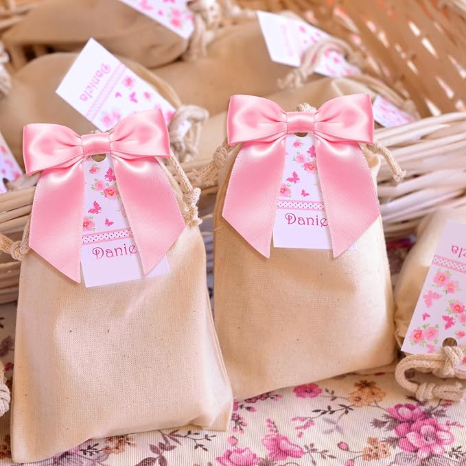WRAPAHOLIC 30 Pcs 3" Pink Satin Ribbon Bows with Twist Tie - Pretied Premade Craft Bows for Christmas Party Crafts Treat Bags Gift Wrapping Wedding Baby Shower Birthday