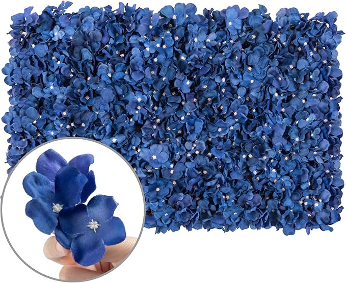 Flower Wall Panel Set, U'Artliens Artificial Wall Flower Backdrop 24x16 Inch 3D Silk Hydrangea Rose Floral Panel for Photo Background Home Party Wedding Backdrop Decoration(2pcs, Royal Blue)