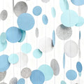 Dusty Blue Silver White Polka Dots Garland Hanging Paper Circle Dot Streamer for Nautical Baby Shower Birthday Wedding Engagement Bridal Shower Retirement Graduation Hen Party Decorations Supplies