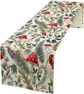 Rustic Botanical Mushroom Table Runner Wildflower Garden Flower Nautre Plants Herbs Seasonal Dinner Runner for Farmhouse Kitchen Dining Cabin Home Holiday Party Table Decor 13x36in