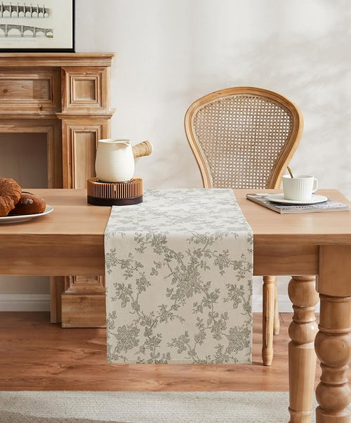 100% Cotton French Pastoral Table Runners, 13x72 Inch Green Farmhouse Table Runners 72 Inches Long, Vintage Flowers Print Home Decors