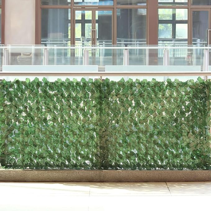 Efavormart 12 Pack Dark Green Artificial Ivy Privacy Screen Fence Wall Panel, Faux Leaf Hedge Greenery Garden Decor - 32 Sq. ft.