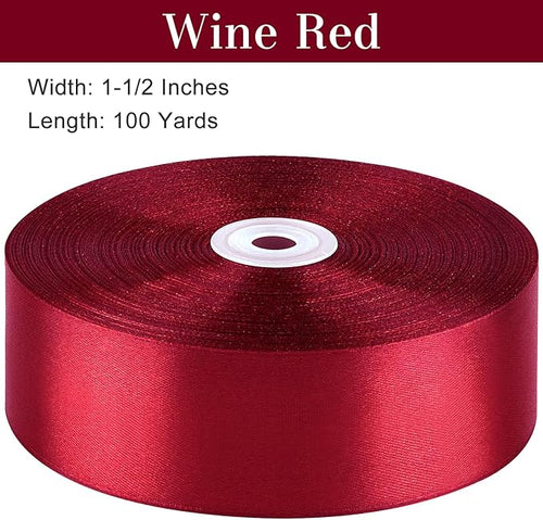 1-1/2 Inches 100 Yards Wine Red Satin Ribbon, Solid Fabric Ribbon Roll for Flower Bouquets, Gift Wrapping, Wedding, Handmade Crafts