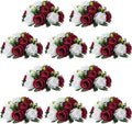 NUPTIO Flower Wedding Centrepieces for Tables - 10 Pcs 9.5in Diameter Burgundy & White Artificial Flowers Rose Ball for Centerpieces Table - Fake Rose Arrangements for Weddings Birthday Party Decor