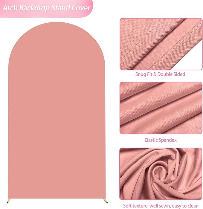 Wokceer 7.2FT Wedding Arch Backdrop Cover Spandex Fitted Wedding Arch Covers Round Top Chiara Arches Backdrop Cover for Birthday Party Ceremony Banquet Decoration Dusty Rose