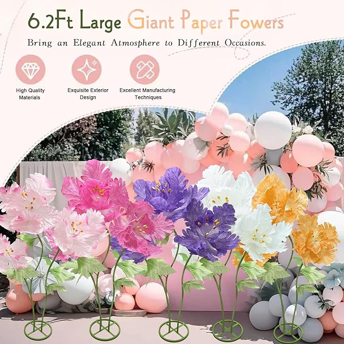 Giant Paper Flowers for Decoration, Elegant Huge Artificial Flower Big Decorative Handcrafted Wedding Banquet Background Party Baby Shower Photography Props Shop Window Display Home Decor, Light Pink