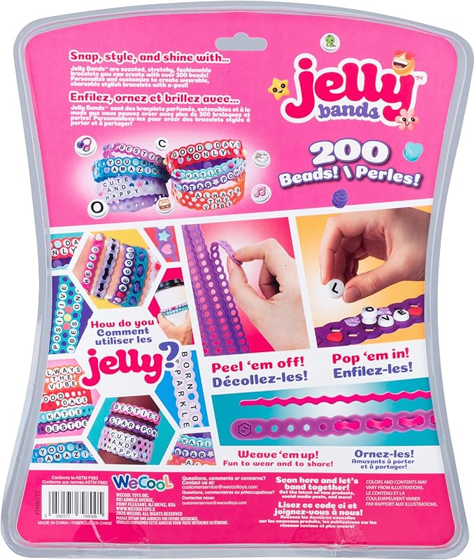 WeCool Jelly Bands Bracelet Making Kit, 12 Cotton Candy Scented Stretchy Bracelets with 200+ Beads, Customizable DIY Fashion Jewelry Craft Kit for Kids & Teens Toys