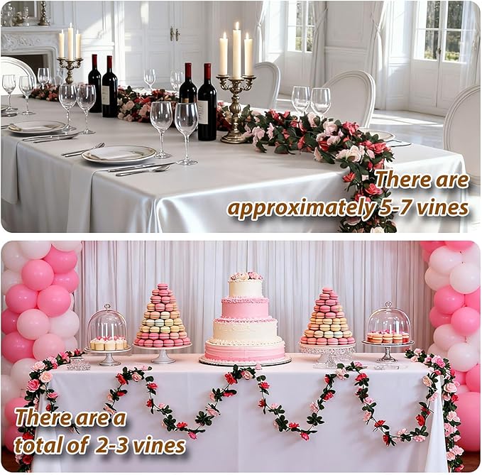 Miracliy 5Pcs 41FT Pink Flower Garland Artificial Rose Arch Vines Fake Spring Floral Garland for Flower Wall Backdrop Wedding Mothers Day Garden Tea Party Decoration