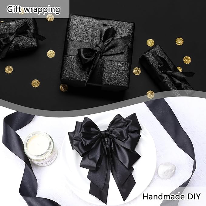 NESCCI 100 Yards Ribbon,1-1/2 Inch Black Satin Ribbon,Single Face Satin Ribbons,Perfect for Gift Wrapping,Wedding Decoration,Handmade Bows,Wrapping Bouquet and More