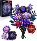 iATOM Flower Bouquet Building Set, Christmas Purple Roses Botanical Collection Kits for Adults Women - Gothic Home Office Table Centerpiece Decor - IA11004