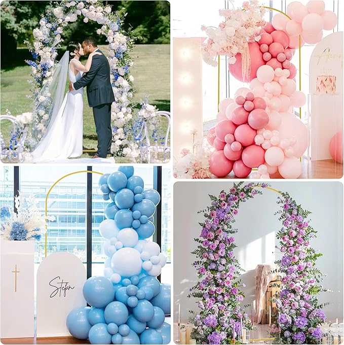 Putros 6.6ft Metal Arch Stand with Cover White Spandex Fitted Wedding Arch Cover and Round Top Chiara Backdrop Stand Set for Birthday Party Baby Shower Decoration
