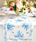 Solino Home Blue Floral Print Table Runner 36 inch - 100% Pure Linen Table Runner 14 x 36 Inch - Handcrafted and Machine Washable - Jolie Fleur Print