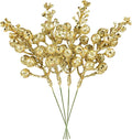 DearHouse 14 Pack Christmas Glitter Berries Stems, 7.8Inch Artificial Christmas Picks for Christmas Tree Ornaments, DIY Xmas Wreath, Crafts, Holiday and Home Decor (Gold)