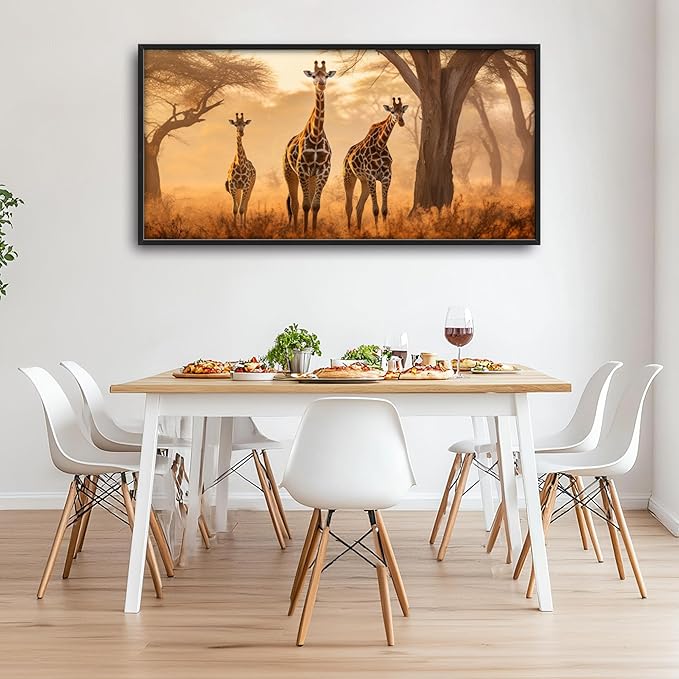 Framed Large Pictures Wall Art for Living Room, Giraffe Oversized Wall Decor Africa Animal Scenery Landscape Canvas Print Painting Modern Extra Large Framed Artwork for Bedroom Office 60"x30"