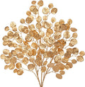 Hollyone 24.8” Christmas Tree Picks and Sprays 3Pcs Golden Artificial Eucalyptus Stems Eucalyptus Silver Dollar Leaves Branches Fake Gold Leaf Floral for Xmas Tree Garland Wreath Wedding Decor