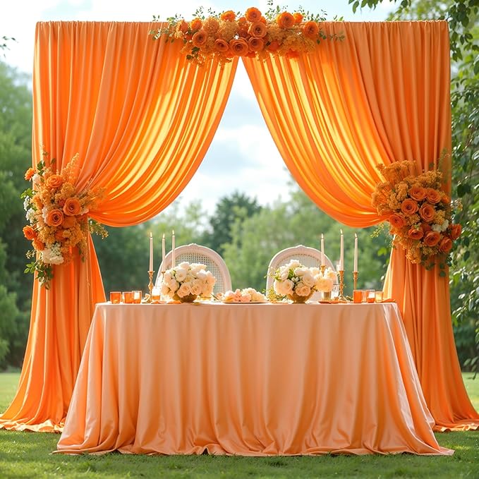 Orange Backdrop Curtains - 6 Panel Wrinkle-Free Polyester Photography Drapes for Baby Shower & Birthday Party - 24 X 10FT