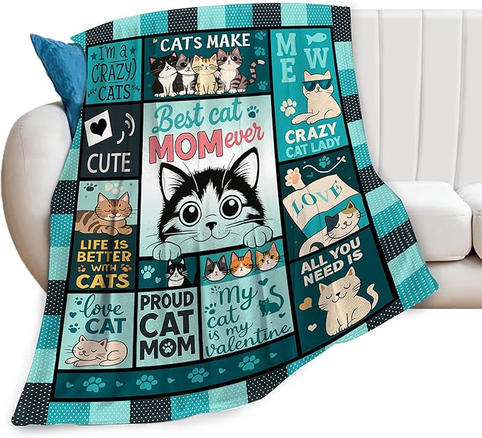 Cat Blanket Cute Cat Throw Blanket Kitten Soft Cozy Fleece Fuzzy Stuffed Plush Flannel Gifts for Girls Women Boys Kids Adults 50"X60"