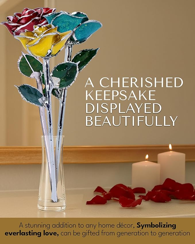 Forever Rose Real Red Rose with Platinum Trimmed Petals and Platinum Stem, Handcrafted Preserved Rose in Luxury Gold Gift Box, Romantic Gift for Her, Elegant Gift for Any Occasion