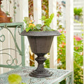 Sungmor Cast Iron Tabletop Flower Vase, Vintage Pretty French Urn Planter Design, 7" Tall 6.6" Wide Decorative Centerpieces Flower Stand Plants Holder, Artificial Flower Arrangements Home Decor