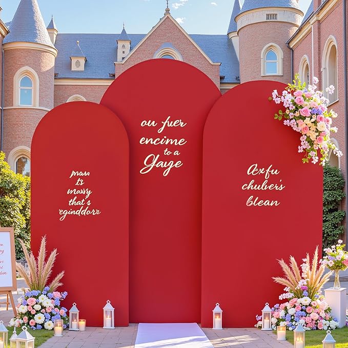 Black and Red Arch Backdrop Cover 8FT 7.2FT 6.6FT Arch Covers Stretchy Backdrop Set of 3, Wedding Arch Cover Spandex Fitted Double-Color Fabric Arch Covers for Party Baby Shower Birthday Decoration