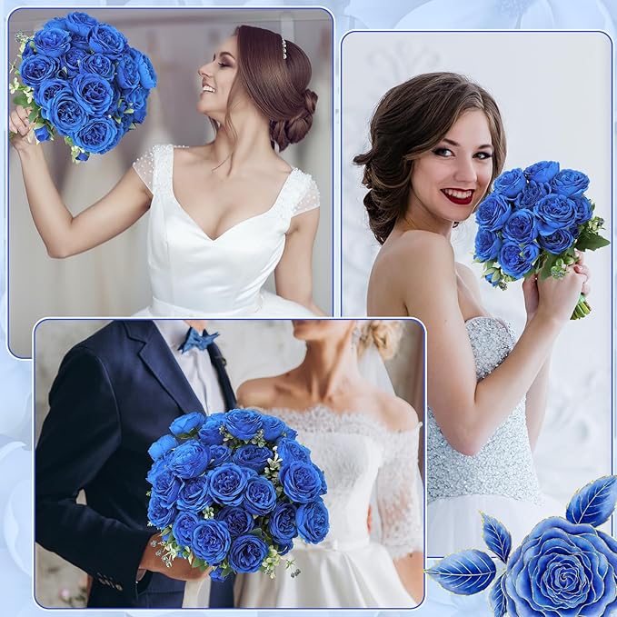 16 Pack Royal Blue Peonies Artificial Flowers,Fake Silk Hydrangea Bouquet for Bridal Wedding Home Table Decor Reusable Dining Opening Ceremony Birthday Arrangement Faux Floral